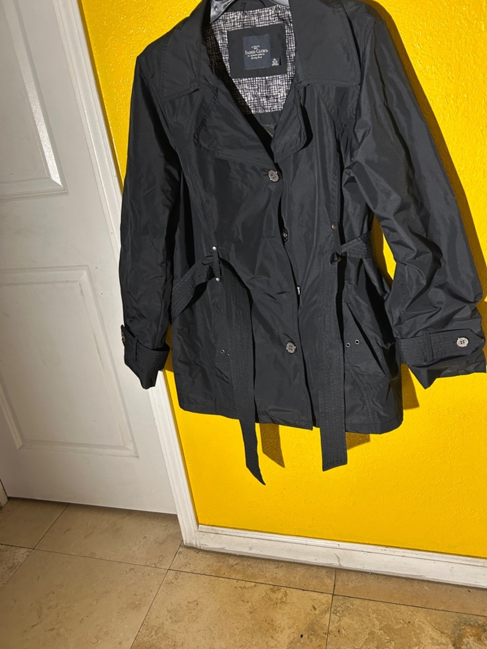 Faded Glory Black Women's Trench Coat with Waist Tie